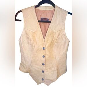 Vintage Cream Leather Vest - Women's Buffalo Nickel Style Snap Button-Front